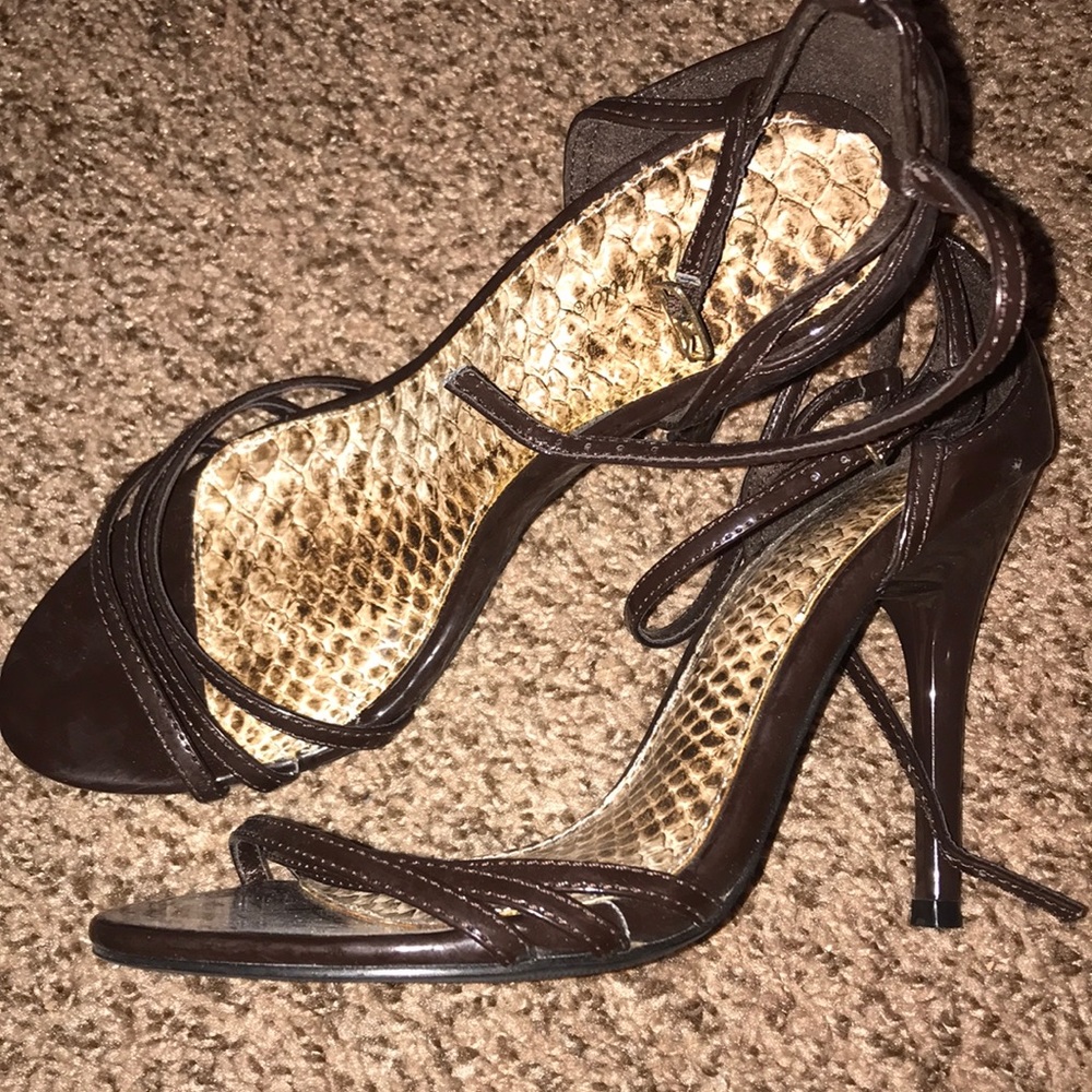 Brown strapy heels